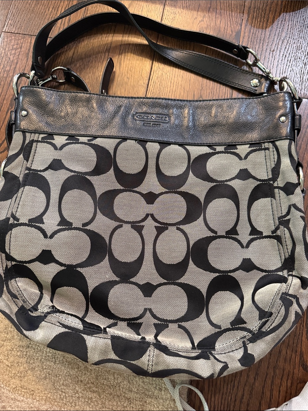 Coach Signature Canvas Shoulder Bag in Black and Gray